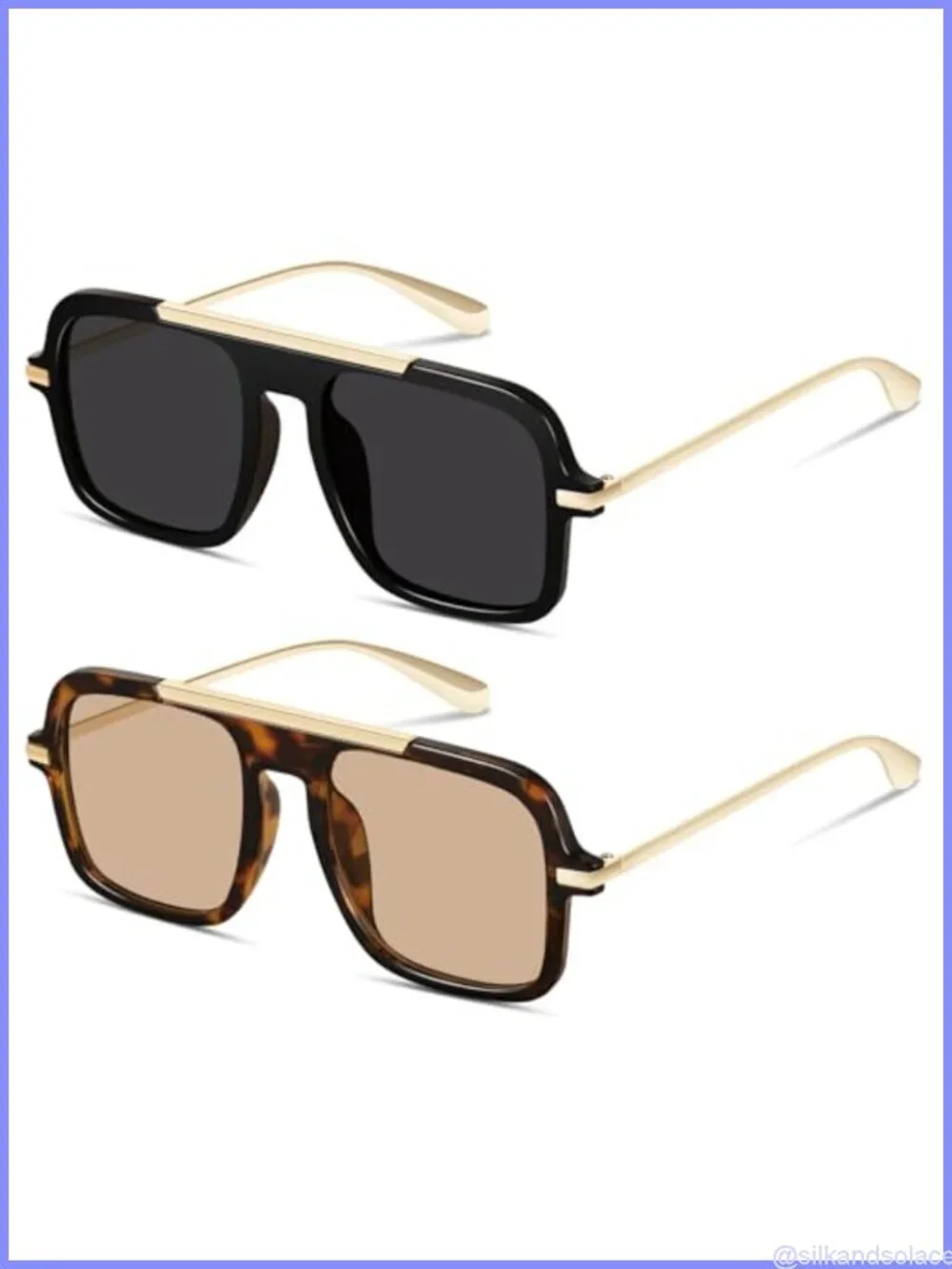 Oversized Square Aviator Sunglasses UV400 Full-Frame Retro 70s Style